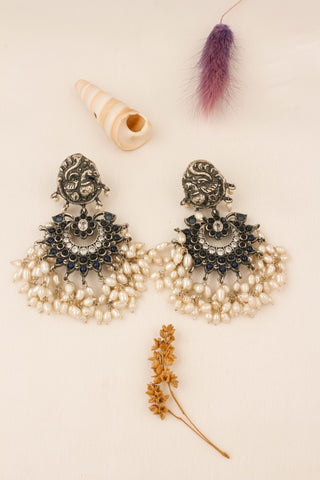 The Marala Silver Blue Kemp & Pearl Earrings