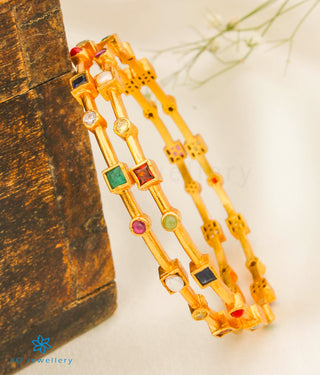 The Ridha Silver Navratna Bangle-Single (Size 2.2/2.4/2.6/2.8)