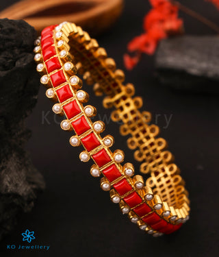 The Rajanya Silver Coral &Pearl Bangle (Size 2.2/2.4/2.6/2.8)