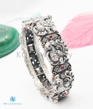 The Vrsala Silver Peacock Bracelet-Single (Oxidised/Size 2.2/2.4/2.6/2.8)