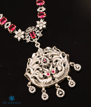 The Stavya Silver Peacock Necklace (Oxidised)