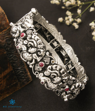 The Vrsala Silver Peacock Bracelet-Single (Oxidised/Size 2.2/2.4/2.6/2.8)