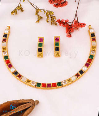 The Preksha Silver Navratna Necklace & Earrings
