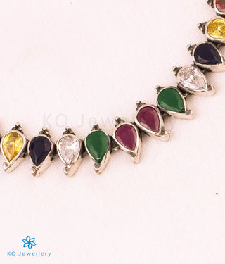 The Aru Silver Navratna Necklace (Oxidised)
