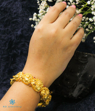 The Sindhura Silver Lakshmi Peacock Bracelet- Single(Size 2.2/2.4/2.6/2.8)