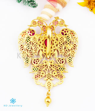 The Classic Gandaberunda Silver Navratna Pendant (Blue)