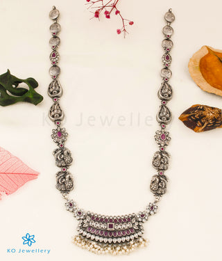 The Kusha Silver Peacock Nakkasi Necklace (Oxidised)